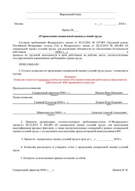 Пример приказа «О проведении специальной оценки условий труда Владимир Аттестация рабочих мест